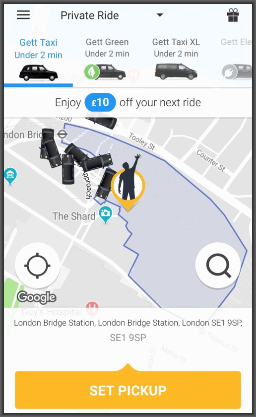 Gett taxi order ride screen